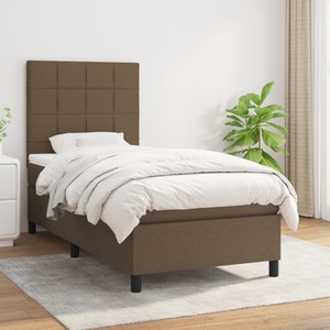 vidaXL, vidaXL Boxspringbett mit Matratze Dunkelbraun 90x200 cm Stoff