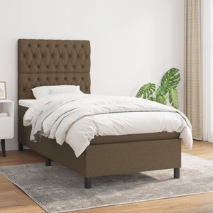 vidaXL, vidaXL Boxspringbett mit Matratze Dunkelbraun 90x190 cm Stoff