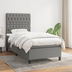 vidaXL, vidaXL Boxspringbett mit Matratze Dunkelgrau 90x200 cm Stoff