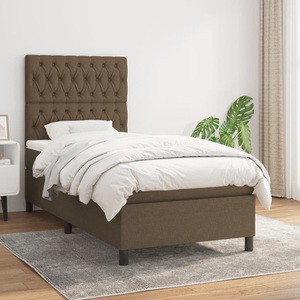 vidaXL, vidaXL Boxspringbett mit Matratze Dunkelbraun 90x200 cm Stoff