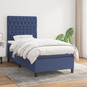 vidaXL, vidaXL Boxspringbett mit Matratze Blau 90x200 cm Stoff, vidaXL Boxspringbett mit Matratze Blau 90x200 cm Stoff