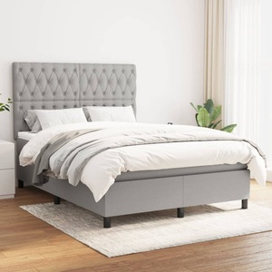 vidaXL, vidaXL Boxspringbett mit Matratze Hellgrau 140x200 cm Stoff, vidaXL Boxspringbett mit Matratze Hellgrau 140x200 cm Stoff