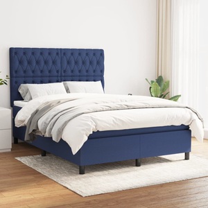 vidaXL, vidaXL Boxspringbett mit Matratze Blau 140x200 cm Stoff, vidaXL Boxspringbett mit Matratze Blau 140x200 cm Stoff