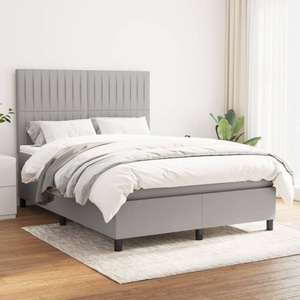 vidaXL, vidaXL Boxspringbett mit Matratze Hellgrau 140x200 cm Stoff, vidaXL Boxspringbett mit Matratze Hellgrau 140x200 cm Stoff