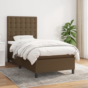 vidaXL, vidaXL Boxspringbett mit Matratze Dunkelbraun 90x190 cm Stoff
