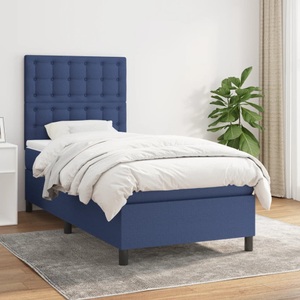 vidaXL, vidaXL Boxspringbett mit Matratze Blau 90x200 cm Stoff, vidaXL Boxspringbett mit Matratze Blau 90x200 cm Stoff