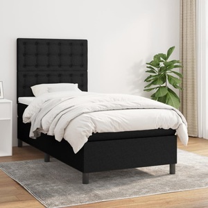 vidaXL, vidaXL Boxspringbett mit Matratze Schwarz 100x200 cm Stoff, vidaXL Boxspringbett mit Matratze Schwarz 100x200 cm Stoff