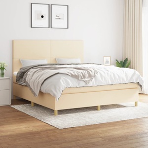 vidaXL, vidaXL Boxspringbett mit Matratze Creme 160x200 cm Stoff, vidaXL Boxspringbett mit Matratze Creme 160x200 cm Stoff