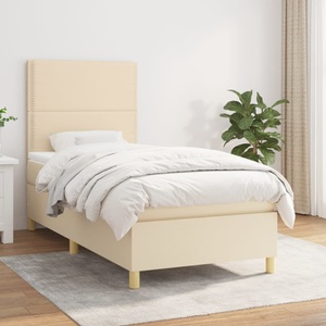 vidaXL, vidaXL Boxspringbett mit Matratze Creme 90x200 cm Stoff