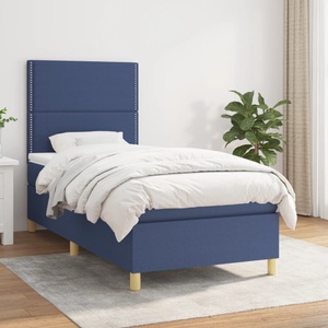 vidaXL, vidaXL Boxspringbett mit Matratze Blau 90x200 cm Stoff