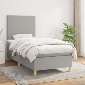 vidaXL, vidaXL Boxspringbett mit Matratze Hellgrau 90x190 cm Stoff, vidaXL Boxspringbett mit Matratze Hellgrau 90x190 cm Stoff