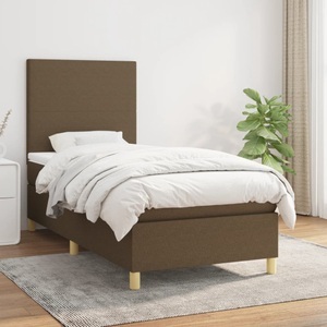 vidaXL, vidaXL Boxspringbett mit Matratze Dunkelbraun 90x190 cm Stoff, vidaXL Boxspringbett mit Matratze Dunkelbraun 90x190 cm Stoff