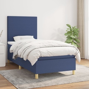 vidaXL, vidaXL Boxspringbett mit Matratze Blau 90x190 cm Stoff, vidaXL Boxspringbett mit Matratze Blau 90x190 cm Stoff