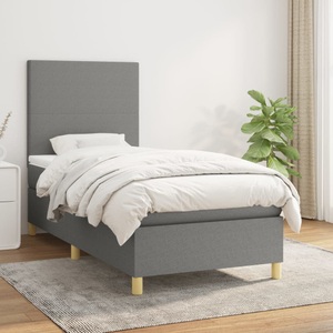 vidaXL, vidaXL Boxspringbett mit Matratze Dunkelgrau 90x200 cm Stoff