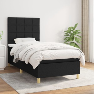 vidaXL, vidaXL Boxspringbett mit Matratze Schwarz 90x200 cm Stoff, vidaXL Boxspringbett mit Matratze Schwarz 90x200 cm Stoff