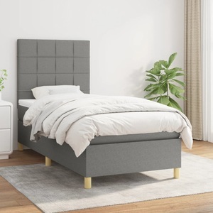 vidaXL, vidaXL Boxspringbett mit Matratze Dunkelgrau 100x200 cm Stoff, vidaXL Boxspringbett mit Matratze Dunkelgrau 100x200 cm Stoff