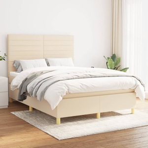 vidaXL, vidaXL Boxspringbett mit Matratze Creme 140x200 cm Stoff, vidaXL Boxspringbett mit Matratze Creme 140x200 cm Stoff