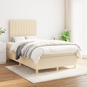 vidaXL, vidaXL Boxspringbett mit Matratze Creme 120x200 cm Stoff, vidaXL Boxspringbett mit Matratze Creme 120x200 cm Stoff