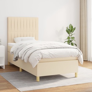 vidaXL, vidaXL Boxspringbett mit Matratze Creme 90x200 cm Stoff, vidaXL Boxspringbett mit Matratze Creme 90x200 cm Stoff