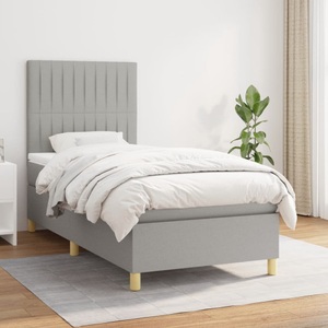vidaXL, vidaXL Boxspringbett mit Matratze Hellgrau 100x200 cm Stoff, vidaXL Boxspringbett mit Matratze Hellgrau 100x200 cm Stoff