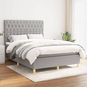 vidaXL, vidaXL Boxspringbett mit Matratze Hellgrau 140x200 cm Stoff, vidaXL Boxspringbett mit Matratze Hellgrau 140x200 cm Stoff