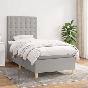 vidaXL, vidaXL Boxspringbett mit Matratze Hellgrau 80x200 cm Stoff, vidaXL Boxspringbett mit Matratze Hellgrau 80x200 cm Stoff