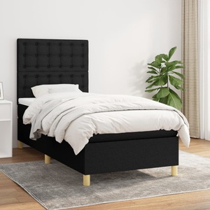vidaXL, vidaXL Boxspringbett mit Matratze Schwarz 90x200 cm Stoff, vidaXL Boxspringbett mit Matratze Schwarz 90x200 cm Stoff