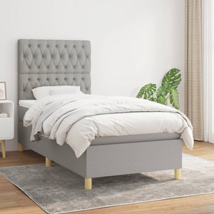 vidaXL, vidaXL Boxspringbett mit Matratze Hellgrau 90x200 cm Stoff, vidaXL Boxspringbett mit Matratze Hellgrau 90x200 cm Stoff