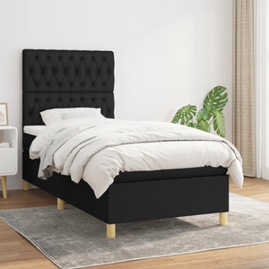 vidaXL, vidaXL Boxspringbett mit Matratze Schwarz 90x200 cm Stoff, vidaXL Boxspringbett mit Matratze Schwarz 90x200 cm Stoff