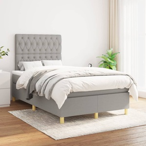 vidaXL, vidaXL Boxspringbett mit Matratze Hellgrau 120x200 cm Stoff, vidaXL Boxspringbett mit Matratze Hellgrau 120x200 cm Stoff