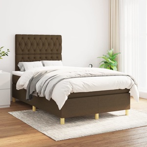 vidaXL, vidaXL Boxspringbett mit Matratze Dunkelbraun 120x200 cm Stoff