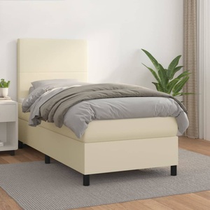 vidaXL, vidaXL Boxspringbett mit Matratze Creme 90x200 cm Kunstleder, 