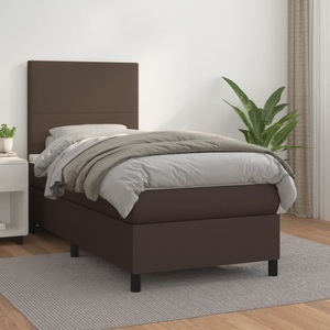 vidaXL, vidaXL Boxspringbett mit Matratze Braun 90x200 cm Kunstleder, 