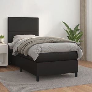 vidaXL, vidaXL Boxspringbett mit Matratze Schwarz 100x200 cm Kunstleder, vidaXL Boxspringbett mit Matratze Schwarz 100x200 cm Kunstleder