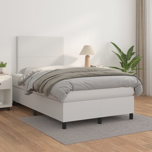vidaXL, vidaXL Boxspringbett mit Matratze Weiß 120x200 cm Kunstleder