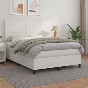vidaXL, vidaXL Boxspringbett mit Matratze Weiß 140x200 cm Kunstleder