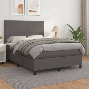 vidaXL, vidaXL Boxspringbett mit Matratze Grau 140x200 cm Kunstleder
