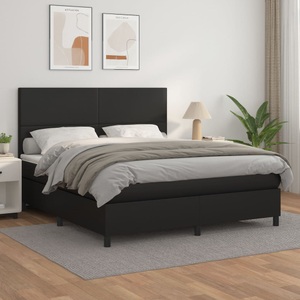 vidaXL, vidaXL Boxspringbett mit Matratze Schwarz 160x200 cm Kunstleder