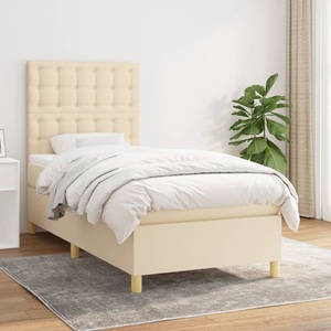 vidaXL, vidaXL Boxspringbett mit Matratze Creme 100x200 cm Stoff