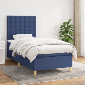 vidaXL, vidaXL Boxspringbett mit Matratze Blau 100x200 cm Stoff