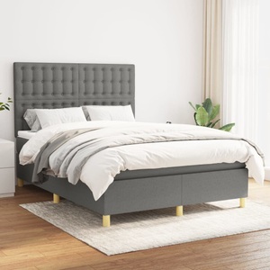 vidaXL, vidaXL Boxspringbett mit Matratze Dunkelgrau 140x200 cm Stoff, vidaXL Boxspringbett mit Matratze Dunkelgrau 140x200 cm Stoff