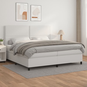 vidaXL, vidaXL Boxspringbett mit Matratze Weiß 200x200 cm Kunstleder, vidaXL Boxspringbett mit Matratze Weiß 200x200 cm Kunstleder
