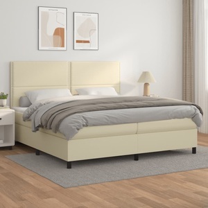 vidaXL, vidaXL Boxspringbett mit Matratze Creme 200x200 cm Kunstleder, 