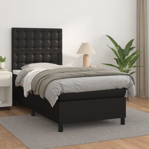 vidaXL, vidaXL Boxspringbett mit Matratze Schwarz 90x190 cm Kunstleder, vidaXL Boxspringbett mit Matratze Schwarz 90x190 cm Kunstleder