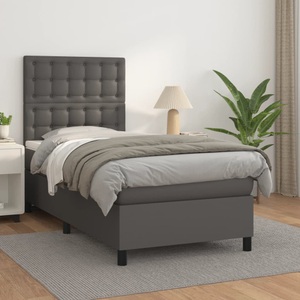 vidaXL, vidaXL Boxspringbett mit Matratze Grau 90x190 cm Kunstleder