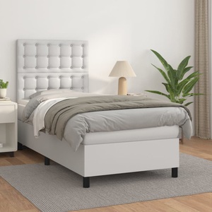 vidaXL, vidaXL Boxspringbett mit Matratze Weiß 90x200 cm Kunstleder