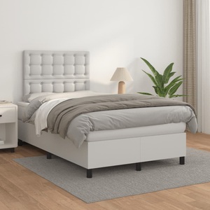 vidaXL, vidaXL Boxspringbett mit Matratze Weiß 120x200 cm Kunstleder