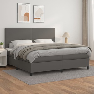 vidaXL, vidaXL Boxspringbett mit Matratze Grau 200x200 cm Kunstleder
