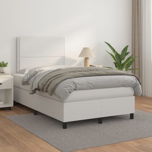 vidaXL, vidaXL Boxspringbett mit Matratze Weiß 120x200 cm Kunstleder