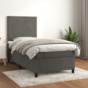 vidaXL, vidaXL Boxspringbett mit Matratze Dunkelgrau 90x200 cm Samt, vidaXL Boxspringbett mit Matratze Dunkelgrau 90x200 cm Samt